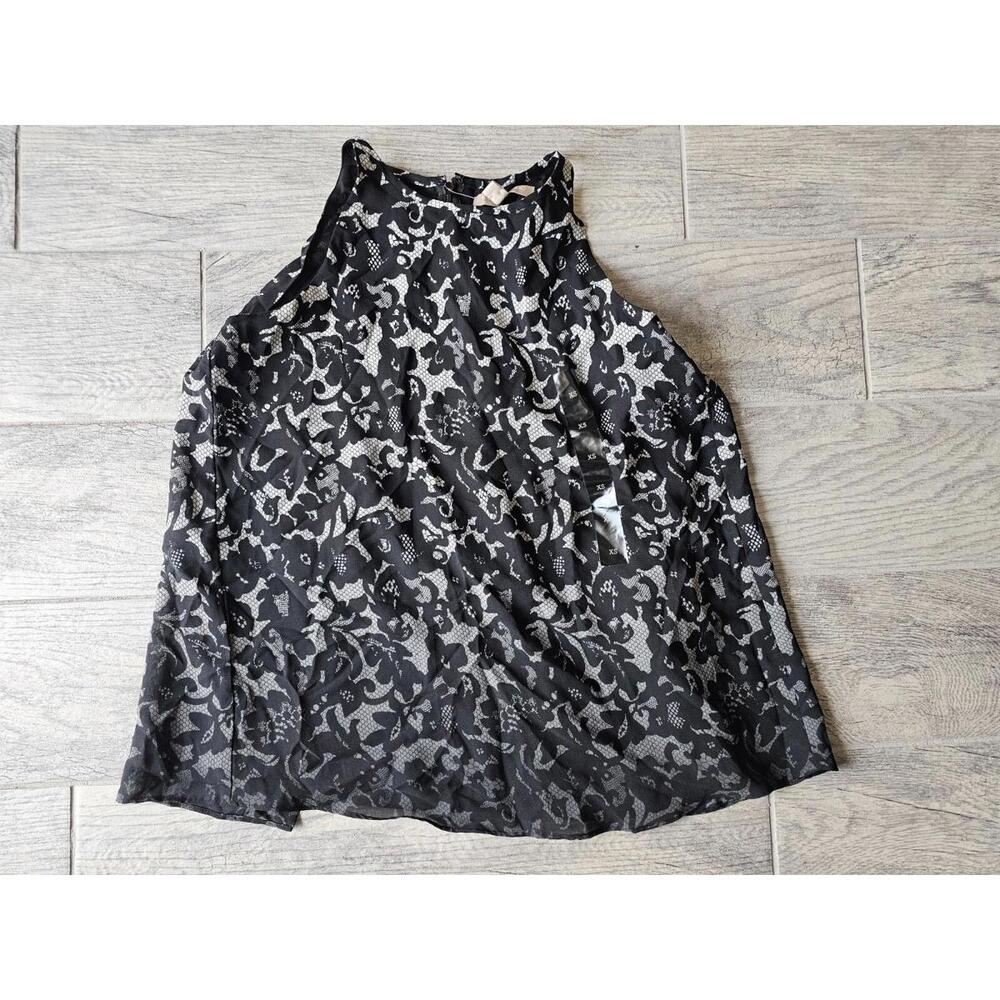 BNWT New Woman's Banana Republic Sleeveless Blouse Size X Small Black Floral XS